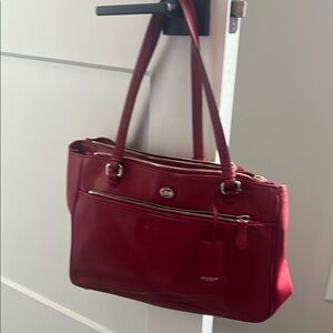 Coach Red Leather Tote Bag
